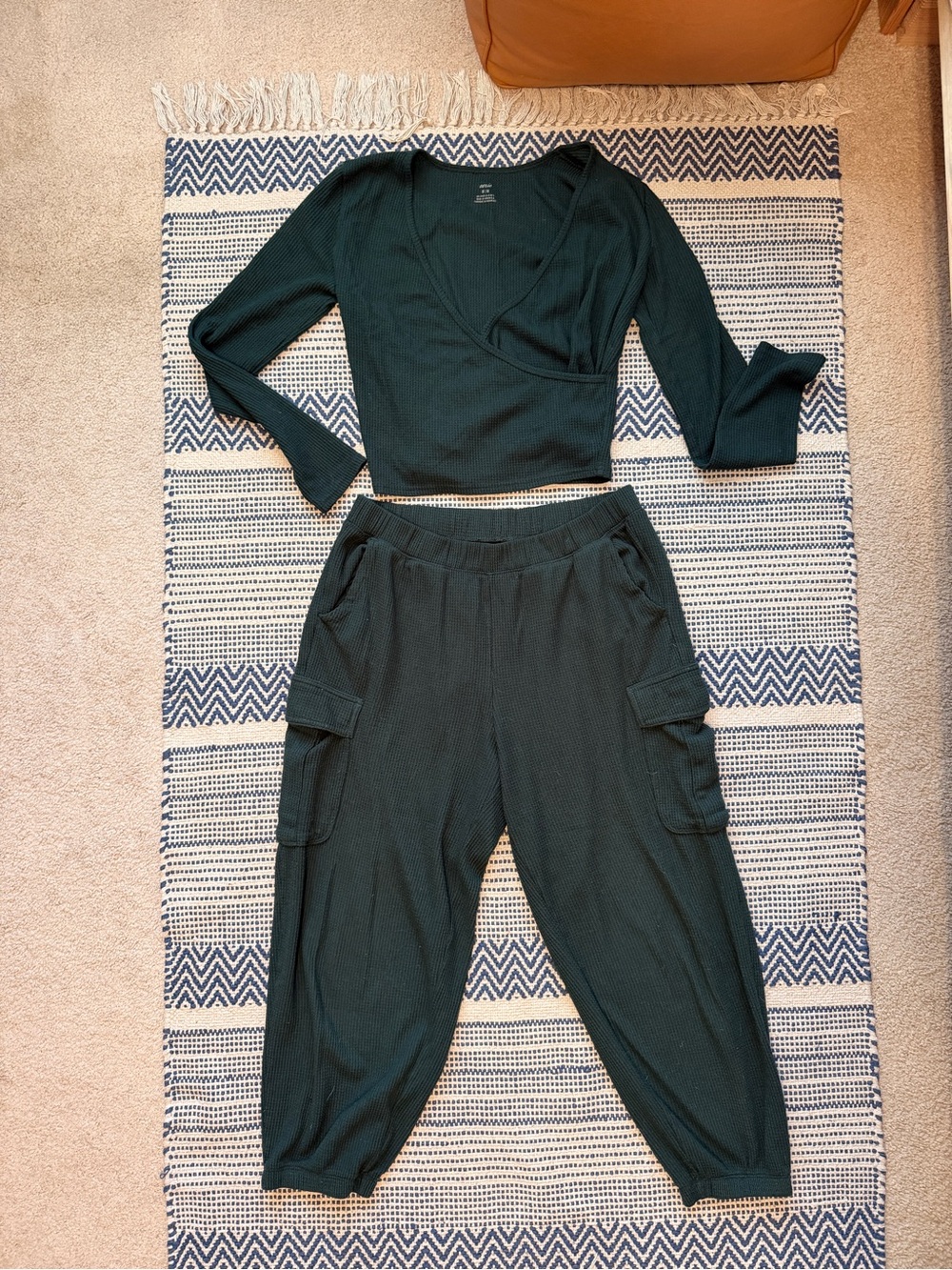Aerie pajama set: Dark Green Ribbed Wrap Top & Cargo Joggers Set